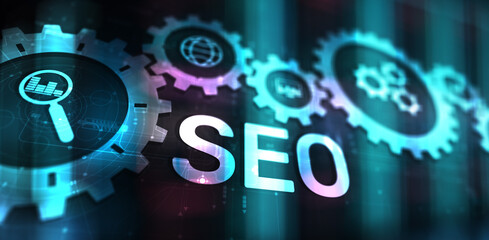 Wall Mural - seo - search engine optimisation, digital internet marketing concept on virtual screen.