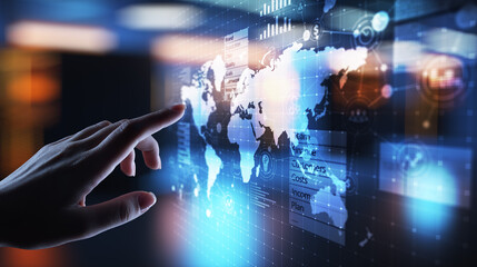 Poster - Business and marketing strategy dashboard, Data analysis control panel on virtual screen.
