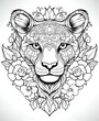 Coloring book, black and white illustration, lion