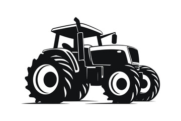 silhouette of a tractor illustration vector with black old tractor on white background