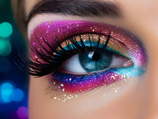 close up of eye with colorful makeup