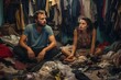 a man and a woman sitting in a messy room Generative AI