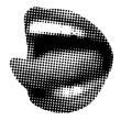 Retro halftone mouth. Modern collage. Licking mouth. Pop art dotted style. Mouth with tongue hanging out. Trendy vintage newspaper parts. Lips with halftone texture. Paper cutout element. Y2K style