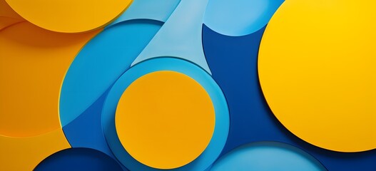 Wall Mural - a bunch of yellow and blue circles sitting on top of each other Generative AI