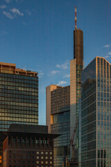 Wall Mural - Photos from and in the skyline of Frankfurt.  Beautiful modern high-rise buildings in the glow of the sunset.  Sunset over Germany