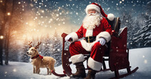 Santa Claus With Friend In A Sledge  Winter Environment - AI Generated