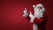 Surprised Santa Claus gesturing with both hands, expressing holiday excitement