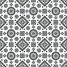 Ajrakh Seamless Floral Grey Pattern, Vector Illustration