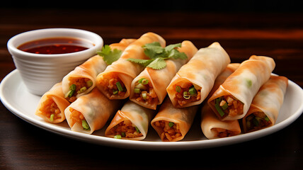 Wall Mural - Mini Spring Rolls with Sweet Chili Dipping Sauce