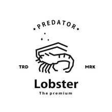 Vintage Retro Hipster Lobster Logo Vector Outline Monoline Art Icon