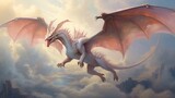 Fototapeta  -  a white dragon flying over a city in a cloudy sky with a city in the background and clouds in the foreground, with buildings in the foreground, and in the foreground, the foreground, is a.