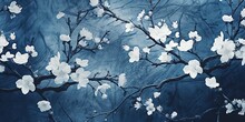 Cyanotype Abstract Blue And White Flowers. Seamless Floral Pattern Texture On A Plain Cyan Background. Great As Vectors, Wallpaper Or Background. Generative AI, AI