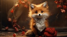 Little Fox Holding A Red Heart