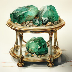 Watercolor Emerald and Gold Tables Clipart illustration Generative Ai