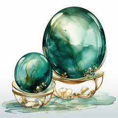 Watercolor Emerald and Gold Tables Clipart illustration Generative Ai