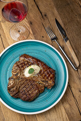 Perfect Grilled T-Bone Steak. Close-up