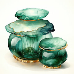 Watercolor Emerald and Gold Tables Clipart illustration Generative Ai