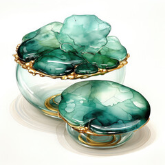 Watercolor Emerald and Gold Tables Clipart illustration Generative Ai