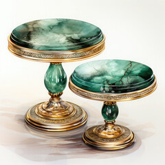 Watercolor Emerald and Gold Tables Clipart illustration Generative Ai