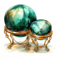 Watercolor Emerald and Gold Tables Clipart illustration Generative Ai