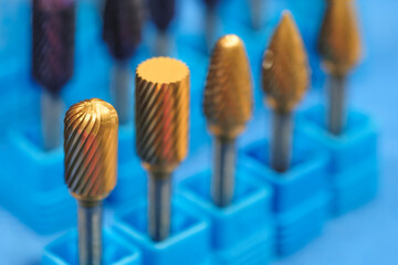 Poster - industrial drilling milling metal cutting tool with carbide cutter insert in workshop. Milling metal cutter tools CNC machine, industrial design background
