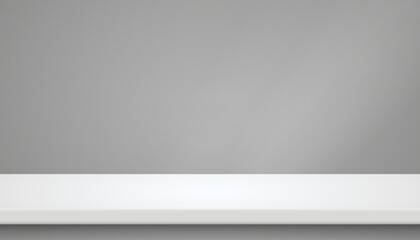 Poster - Shop product shelf, light gray shelf for product presentation, shopping merchandise market products rack, blank empty showcase, supermarket retail shelve, store rack