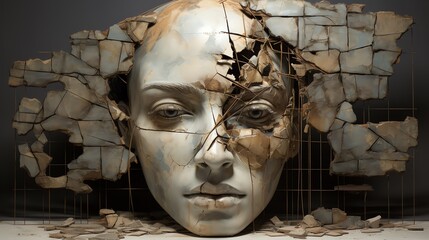 a striking assemblage sculpture capturing the complexity of anxiety and mental health.