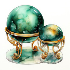 Watercolor Emerald and Gold Tables Clipart illustration Generative Ai