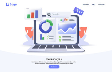 Fototapete - Dashboard and interact with graphs 3D illustration. Data analysis, and office situations. Landing page template. 3D