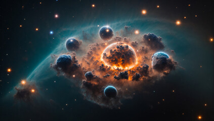 Wall Mural - Exquisite and intricate planetary nebula, with delicate shells of gas expanding into space - AI Generative