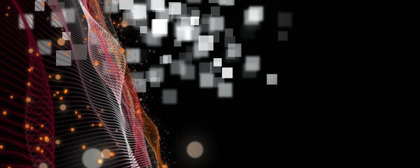Poster - Futuristic particle wave panorama background design illustration with square objects
