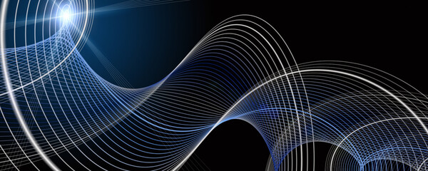 Poster - Futuristic stripe wave panorama background design with lights