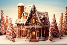 Christmas Gingerbread House Magical Fairy Tale Castle In Snowy Winter Of Sugary Dreams