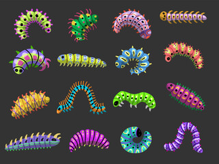 Poster - caterpillars. bugs and different insects recent vector creepy crawling caterpillars