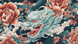 Colorful dynasty porcelain dragon and tiger texture seamless pattern