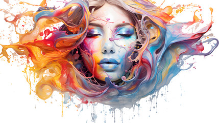 Wall Mural - Drawing of the women face watercolor paints, paint splatter.