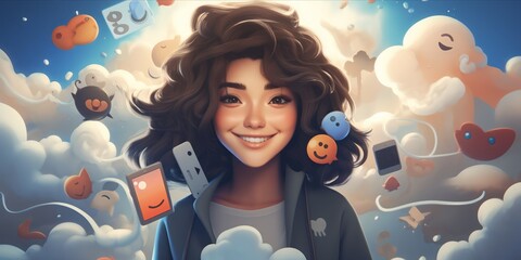 Poster - Social Network Icons Float Like Digital Clouds, Weaving a Tapestry of Virtual Connectivity in the Modern Realm of Online Socialization