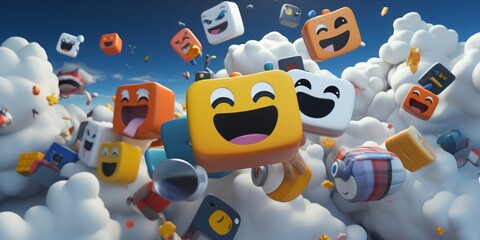 Poster - Social Network Icons Float Like Digital Clouds, Weaving a Tapestry of Virtual Connectivity in the Modern Realm of Online Socialization