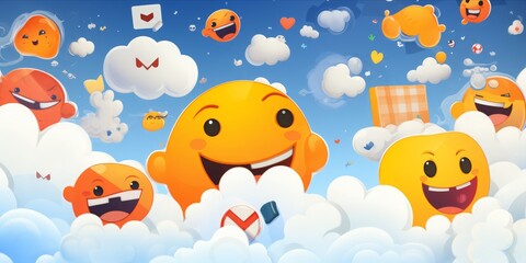 Poster - Social Network Icons Float Like Digital Clouds, Weaving a Tapestry of Virtual Connectivity in the Modern Realm of Online Socialization