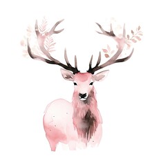 Cute deer isolated on white background. Colorful watercolor illustration of animal. Woodland wild animal. Element for decorative forest design