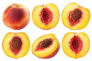 Poster - Peach half isolated on white background, full depth of field