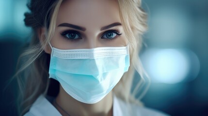 Wall Mural - Doctor medic wearing protection medical mask on face wallpaper background