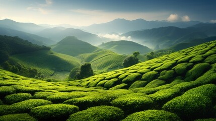 Farm tea plant field leaf plantation close up wallpaper background