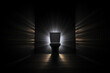 Ceramic toilet in a dark room with lighting.. Generated by artificial intelligence