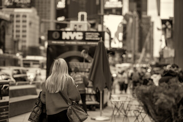 Wall Mural - Back view of crowd in Times Square, New York City