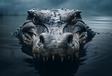Fototapeta  - the alligator floating in the water balanced symmetry expressive facial features contrast-focused photos