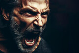 Fototapeta  - An angry man with an open mouth on a dark background. ai generative