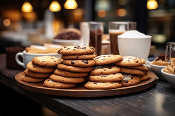 Canvas Print - A coffee shop offering a selection of cookies to pair with beverages. Concept of café treats. Generative Ai.