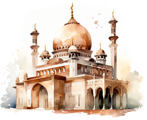 muslim family walking to mosque  , watercolor clipart