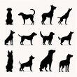 the silhouettes of various dogs in various poses on a white background repetitive shapes movement arts and crafts manual focus lens